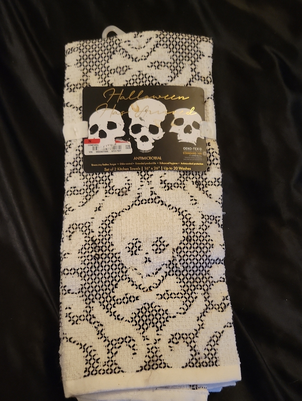 Halloween Skull Kitchen Towels - Black and White